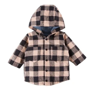 Bluza dziecieca z kapturem krata bezowy/czarny
